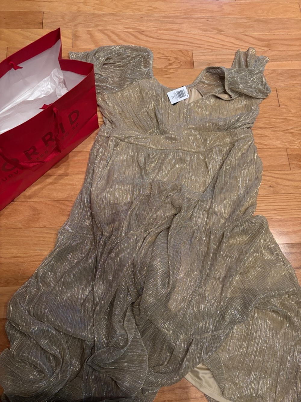 torrid Metallic Gold Ruffle Maxi Dress